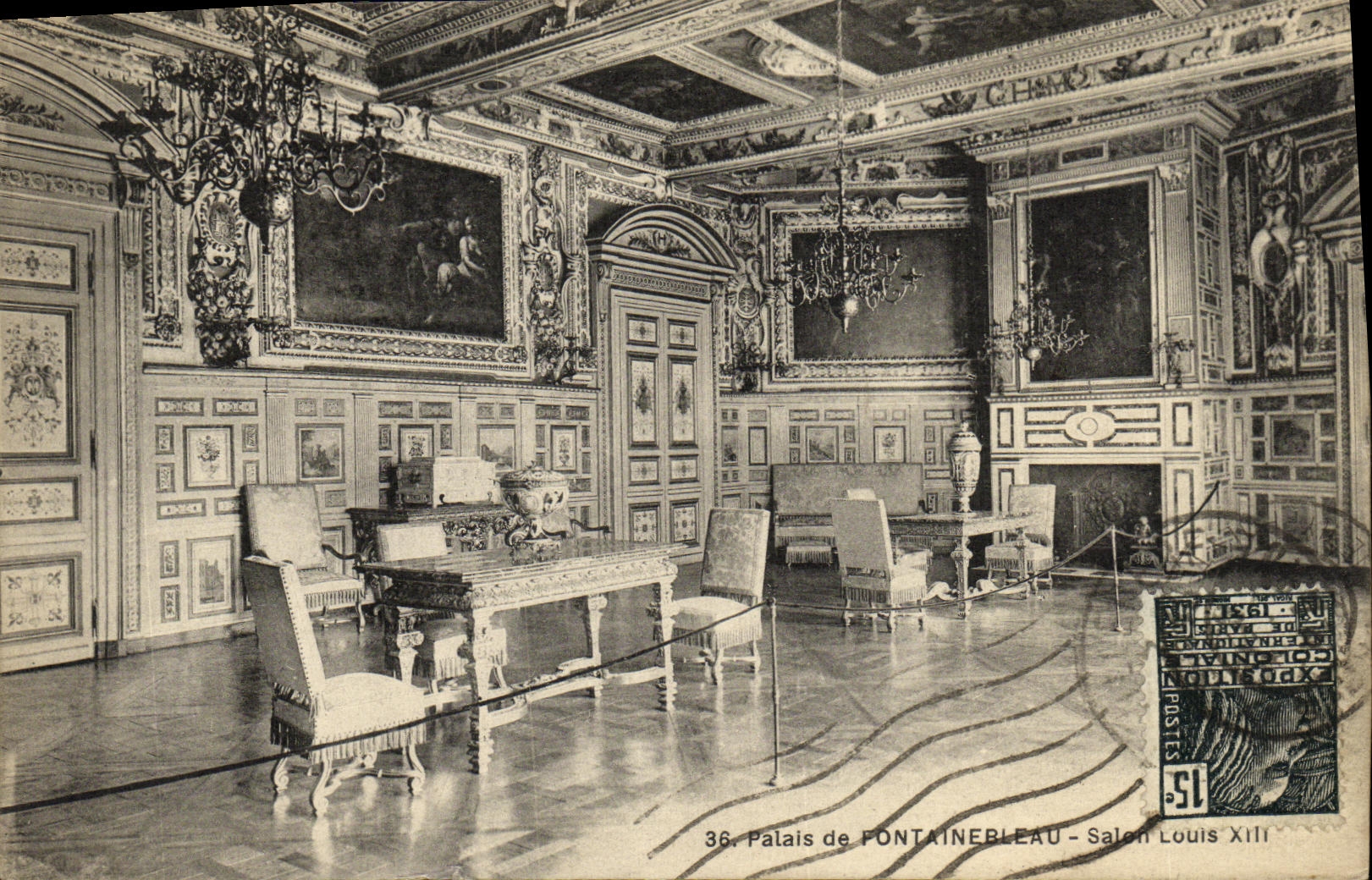 VINTAGE POSTCARD Fontainebleau the Palate Living room Louis XIII