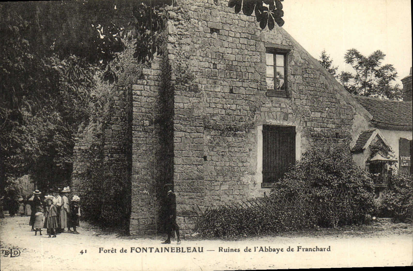 VINTAGE POSTCARD Fontainebleau Ruins of L Abbey of Franchard Children