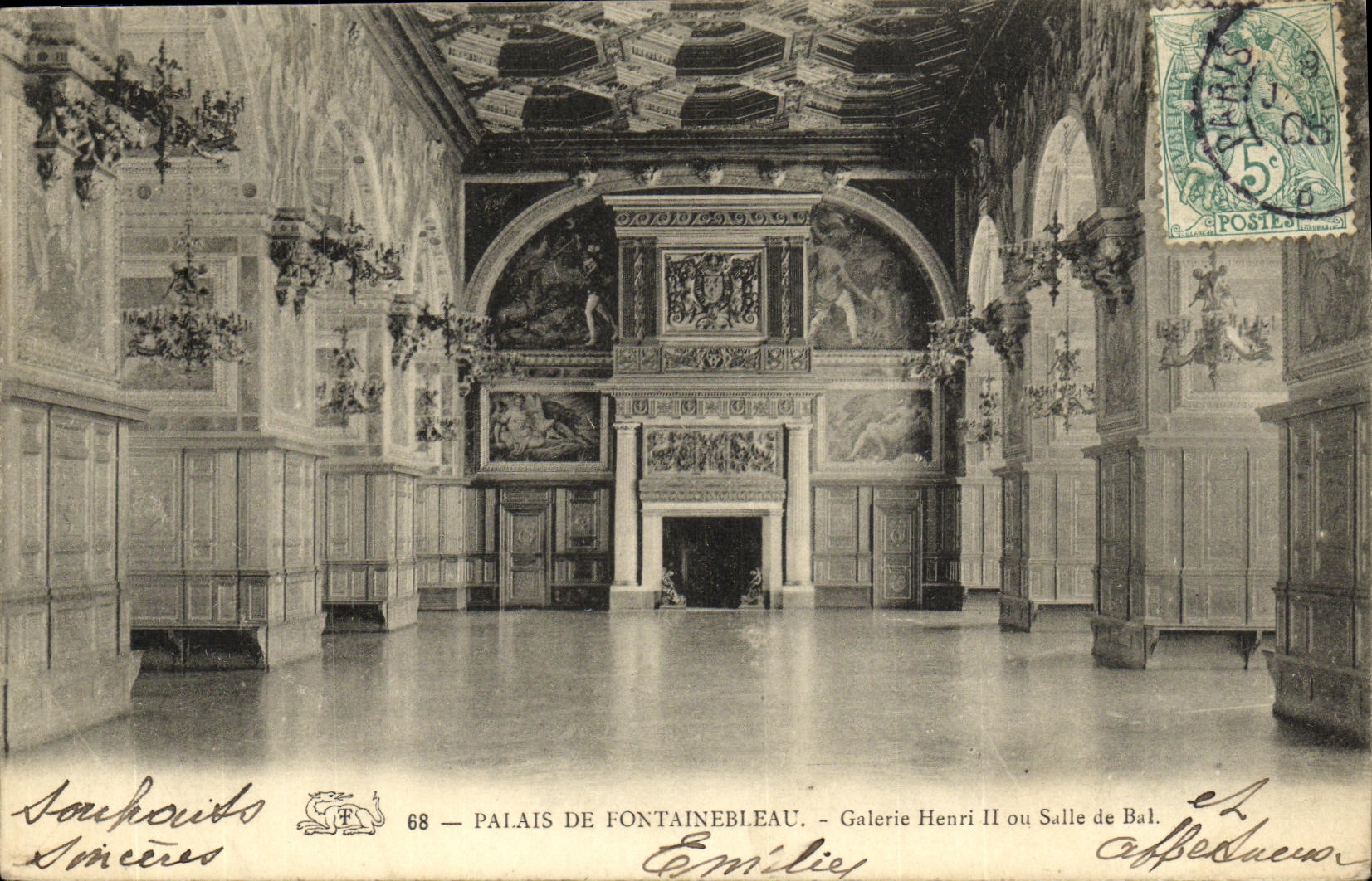 VINTAGE POSTCARD Drill De Fontainebleau Palate Of Gallery Henri II Or Ballroom