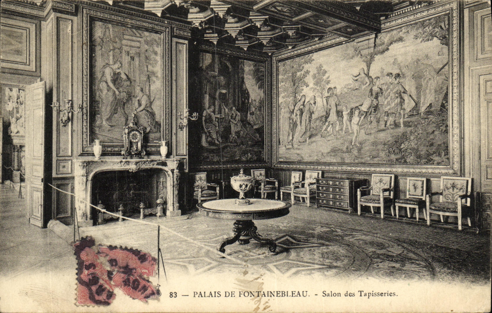 VINTAGE POSTCARD Drill De Fontainebleau Palate Living room of the Tapestries