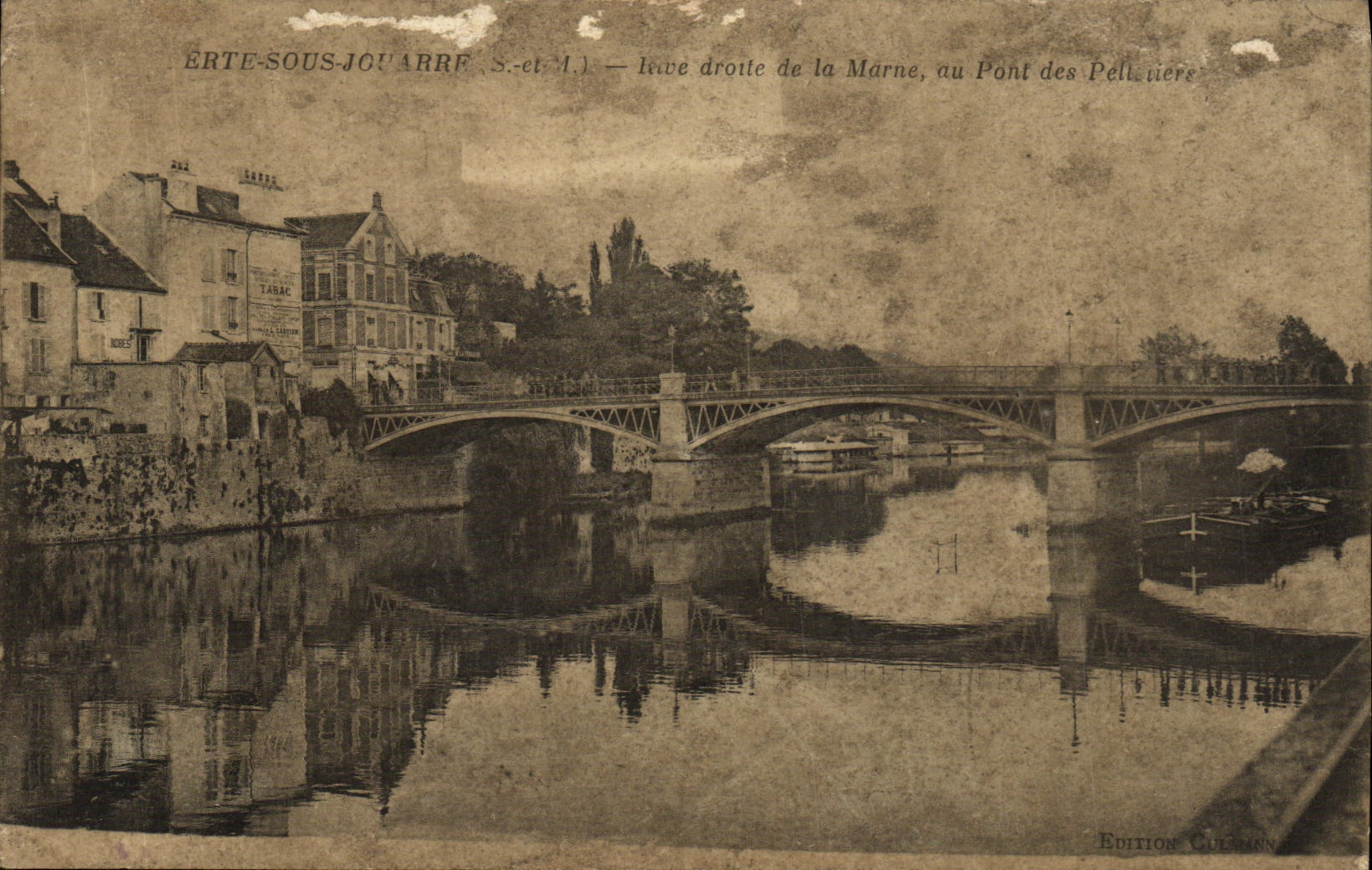 VINTAGE POSTCARD Ferte Under Jouarre Right Bank of the Marne to the bridge of Pelleviere