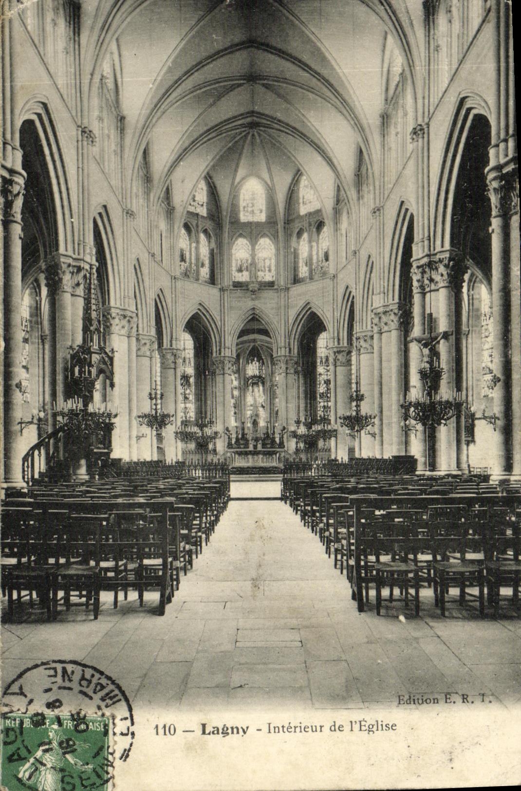 VINTAGE POSTCARD Interior Lagny of L church