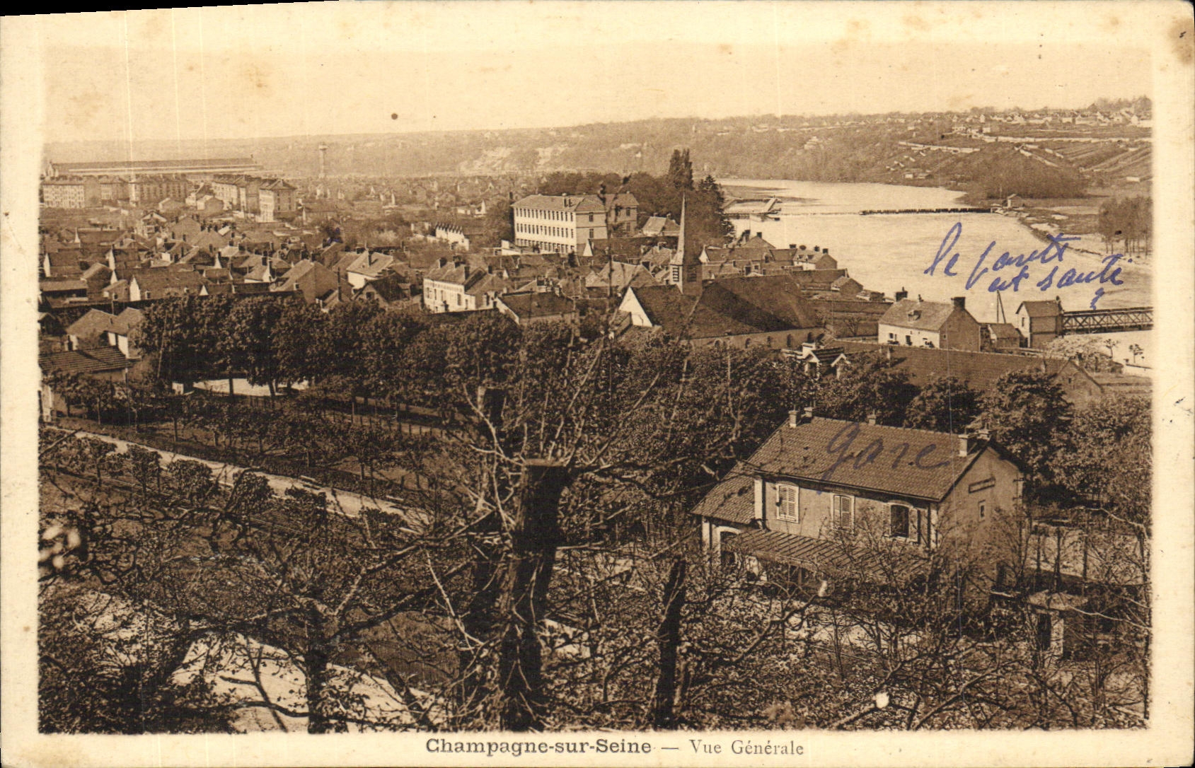 VINTAGE POSTCARD Champagne On the Seine View Station