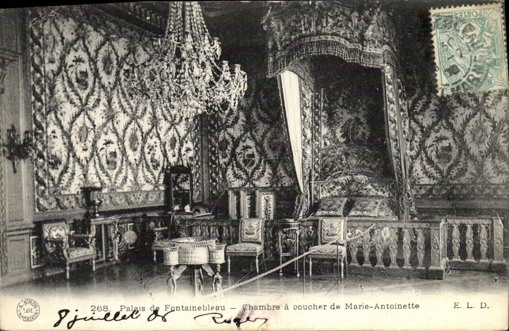 VINTAGE POSTCARD Palais of Fontainebleau Chambre has Coucher of Marie Antoinette