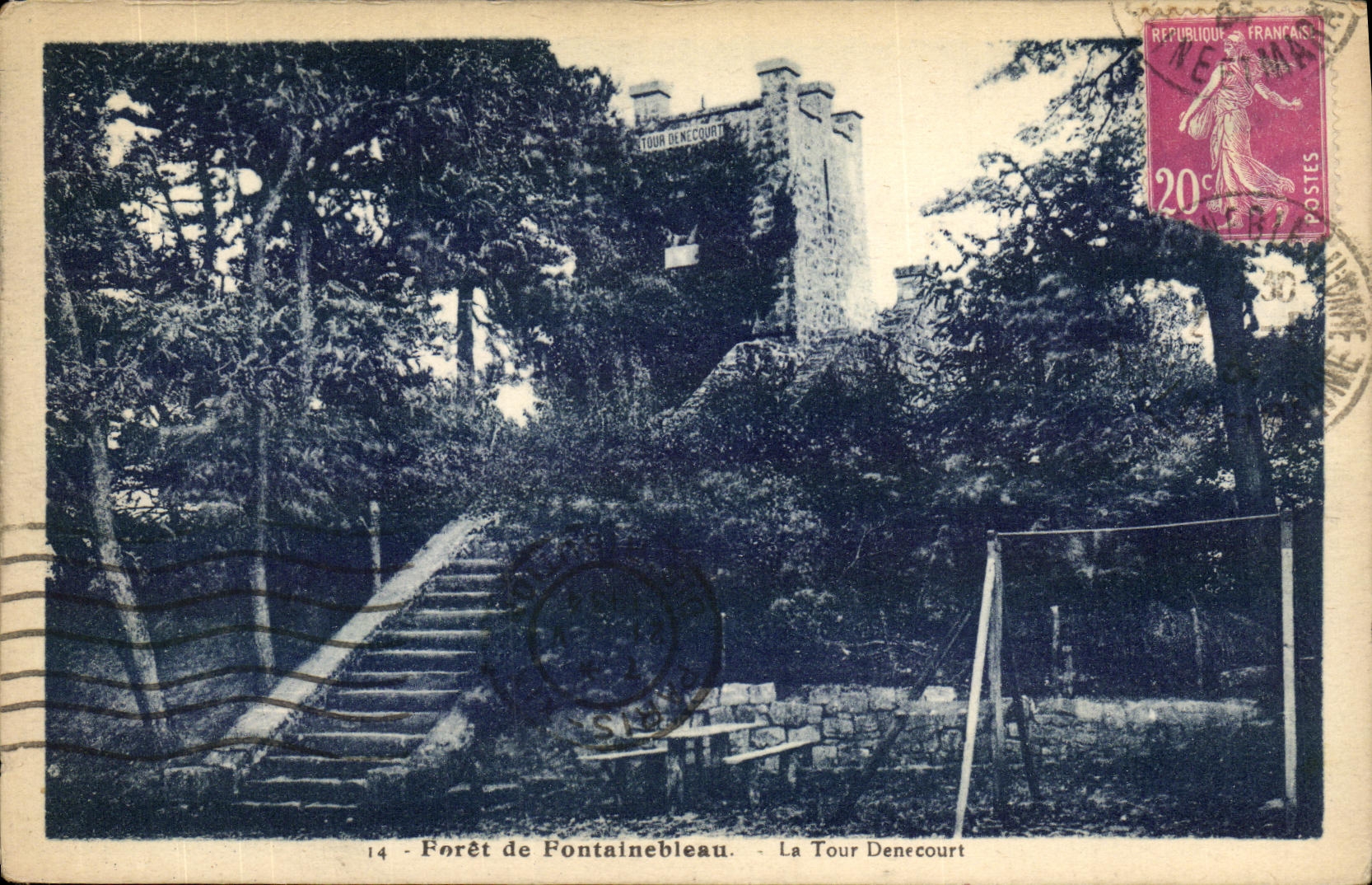 VINTAGE POSTCARD Palate of Fontainebleau Strong of the Denecourt Tower