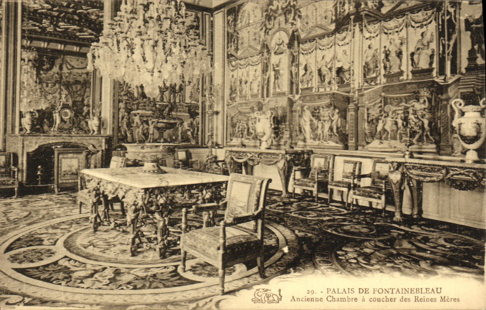 VINTAGE POSTCARD Palais of Fontainebleau Ancienne Room has Coucher Queens Mothers