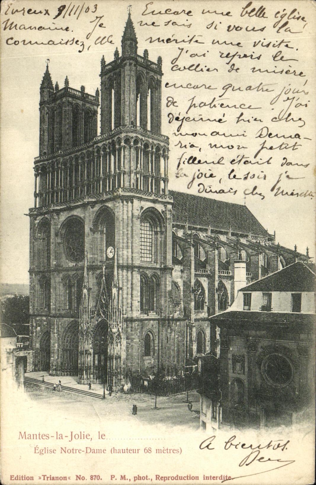 VINTAGE POSTCARD Mantes La Jolie the Notre Dame Church