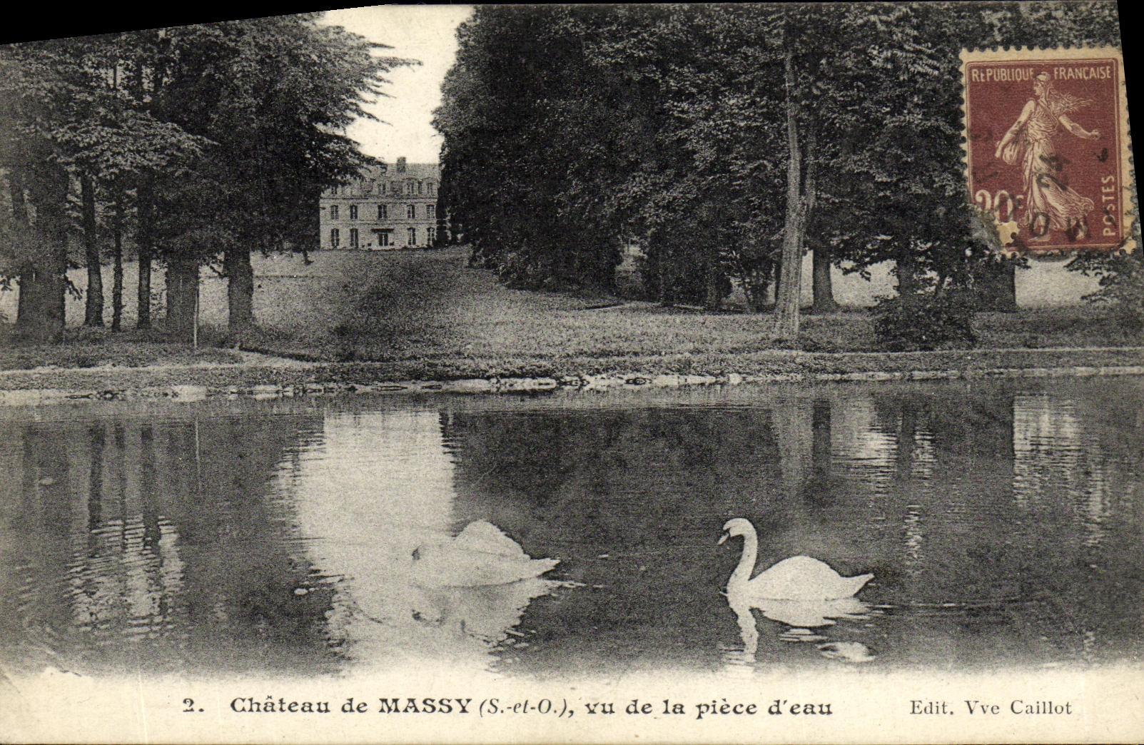 VINTAGE POSTCARD Castle De Massy Seen of the Part D water Swans