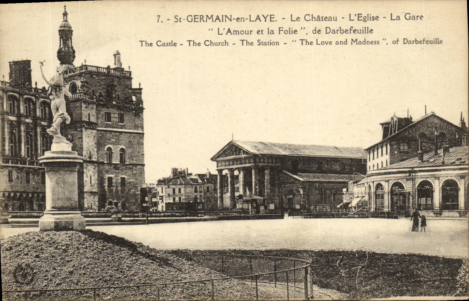 CPA St Germain et Laye Le Chateau L Eglise La Gare L Amour et la Folie