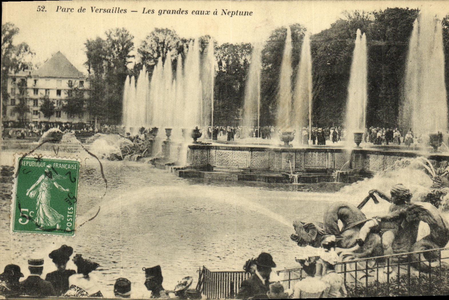 VINTAGE POSTCARD Versailles Park of Large Neptune Water