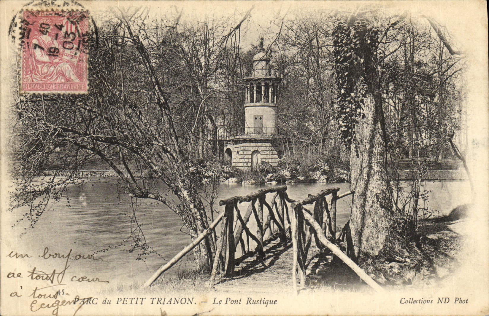 VINTAGE POSTCARD Park Of Small Trianon the Rustic Bridge Versailles