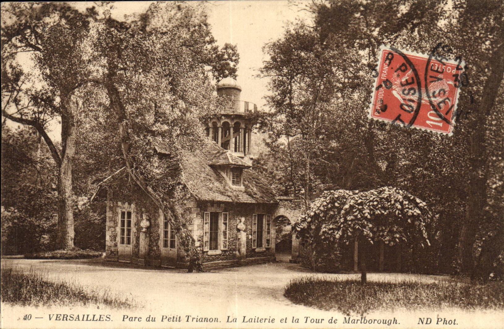 VINTAGE POSTCARD Versailles Park of Small Trianon Lailerie And the Tower De Marlborough