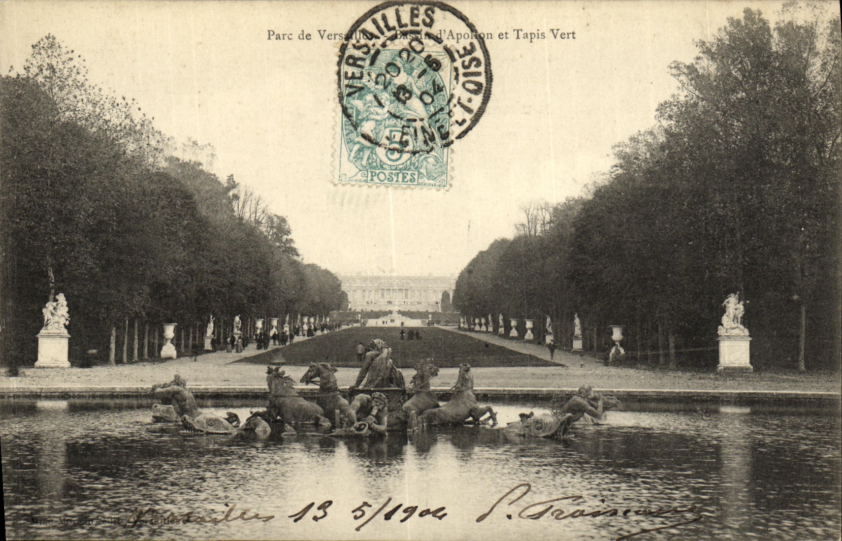 VINTAGE POSTCARD Park of Versailles D Apollo and Green Carpet