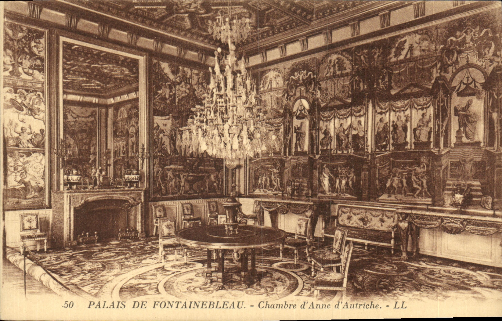 VINTAGE POSTCARD Palate De Fontainebleau Room D Anne D Austria