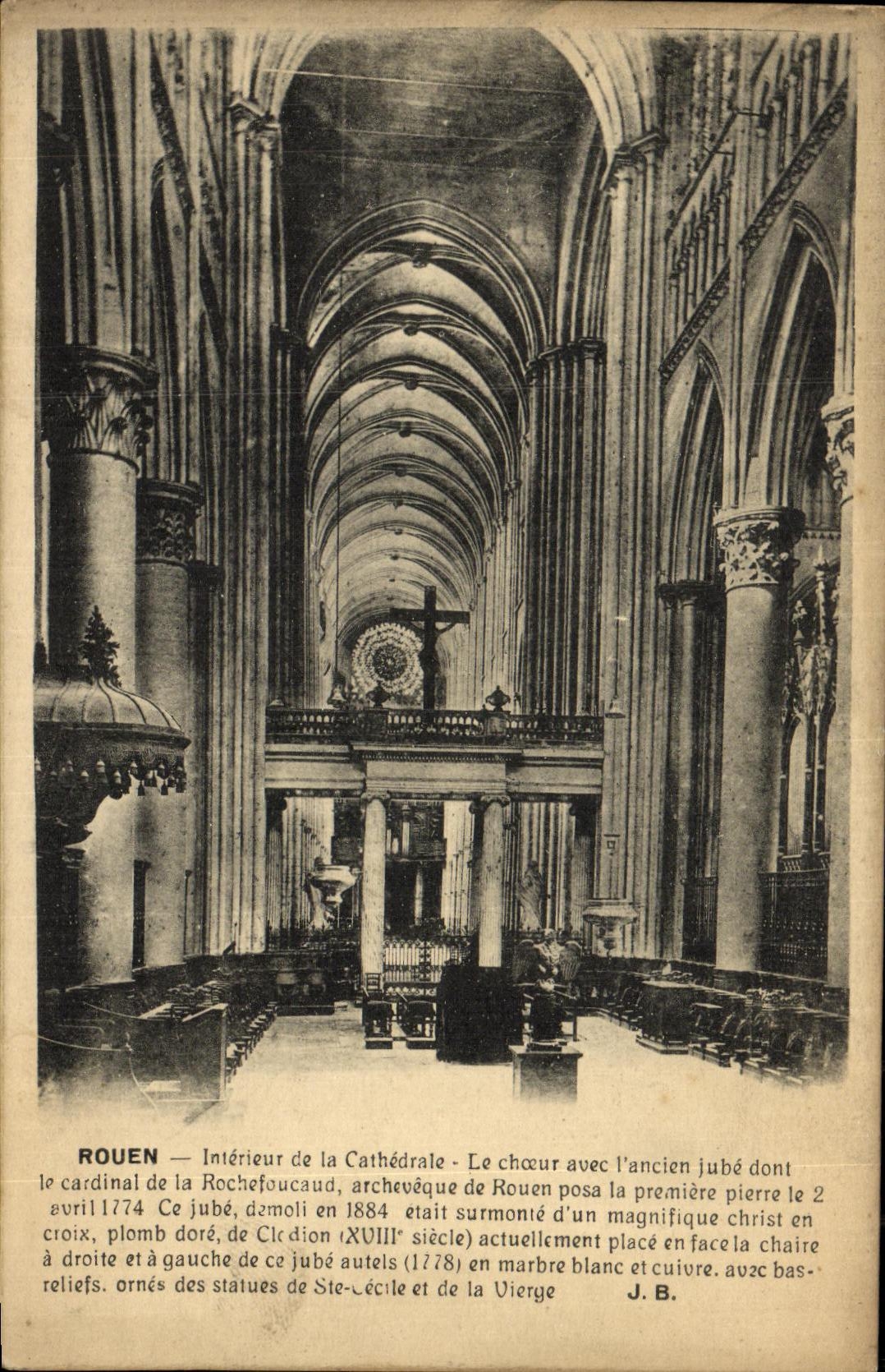 VINTAGE POSTCARD Interior Rouen of the Cathedral