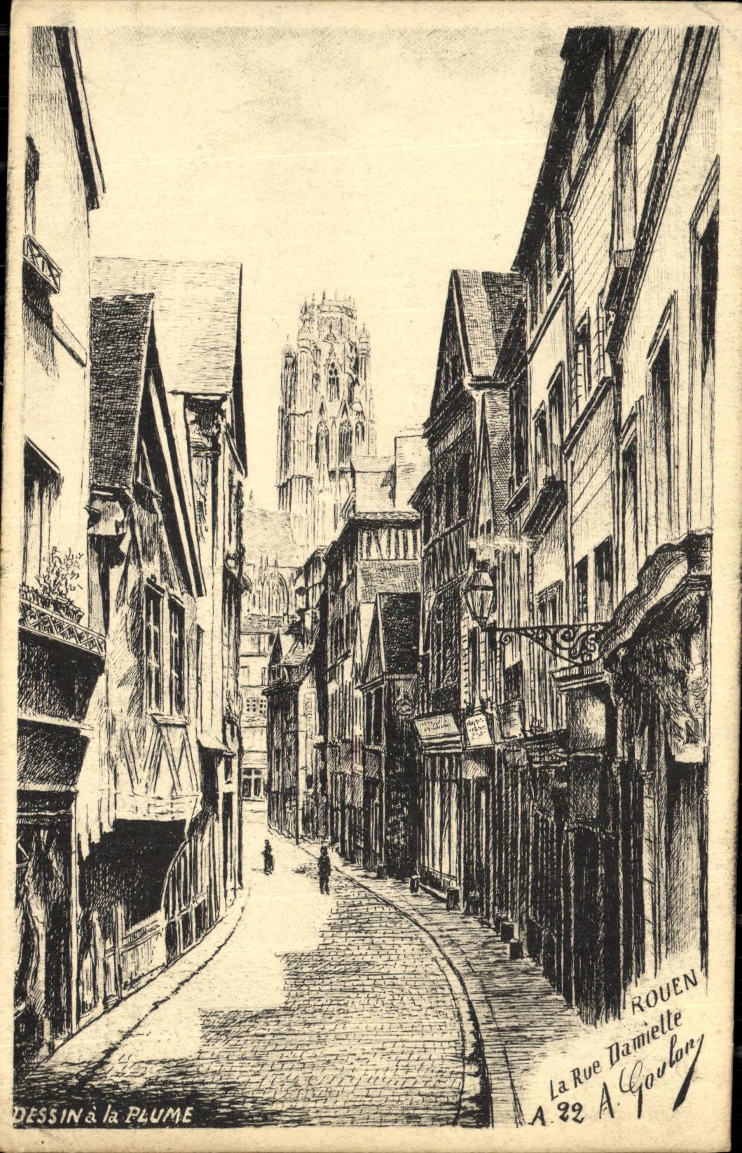 VINTAGE POSTCARD Rouen the Street Damiette Goulon