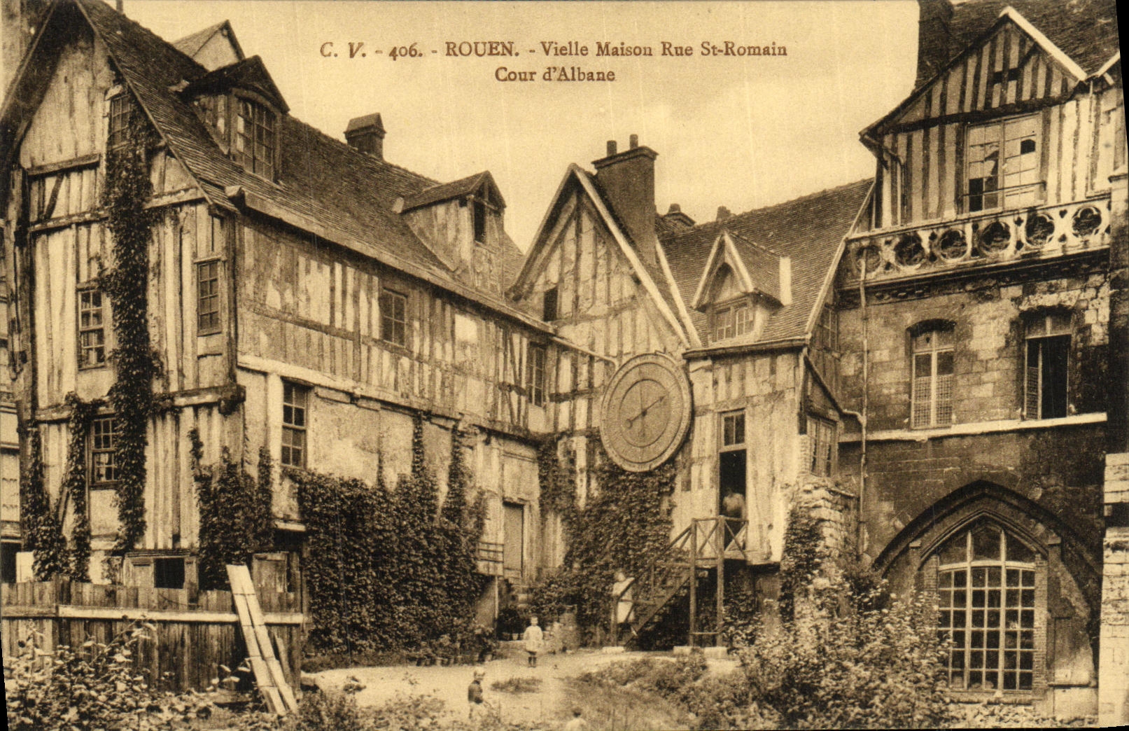 VINTAGE POSTCARD Rouen Hurdy gurdy House Street St Romain Court D Albane