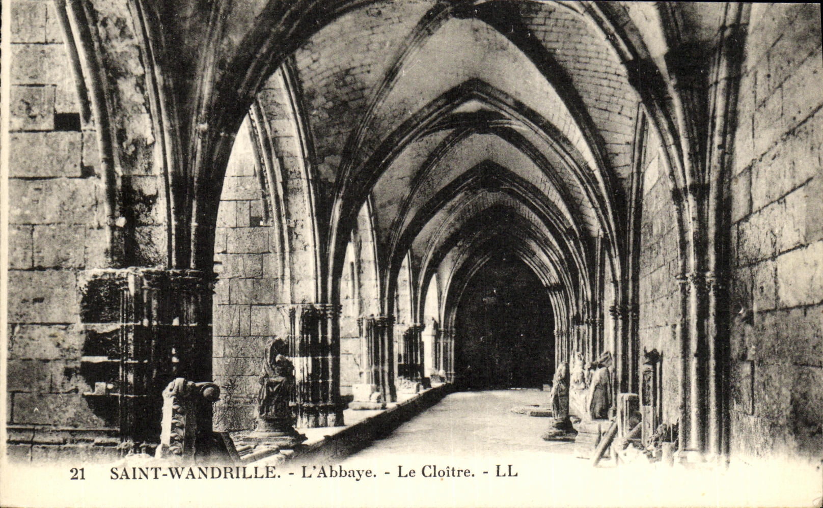 VINTAGE POSTCARD Holy Wandrille L Abbey the Cloister