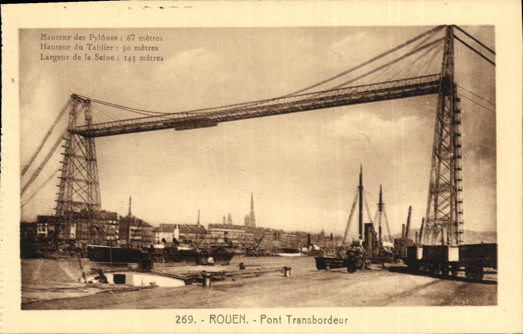 VINTAGE POSTCARD Rouen Transporter bridge Boat