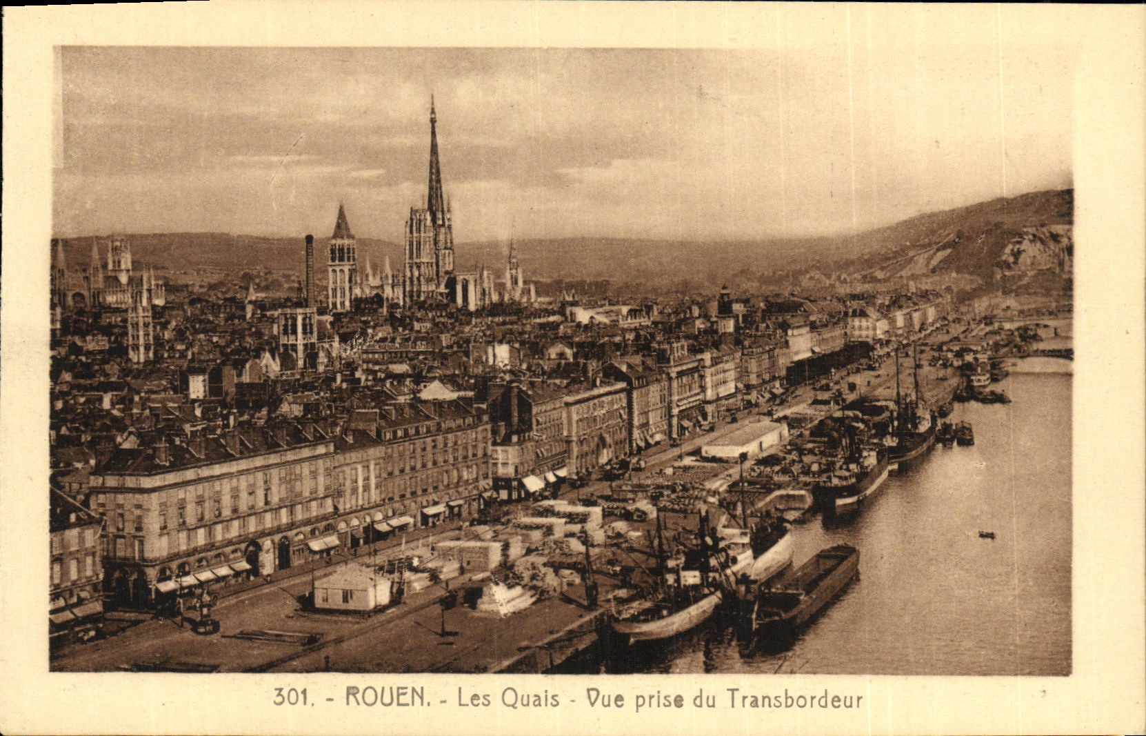 VINTAGE POSTCARD Rouen the Quays Seen Paris of the Transporter