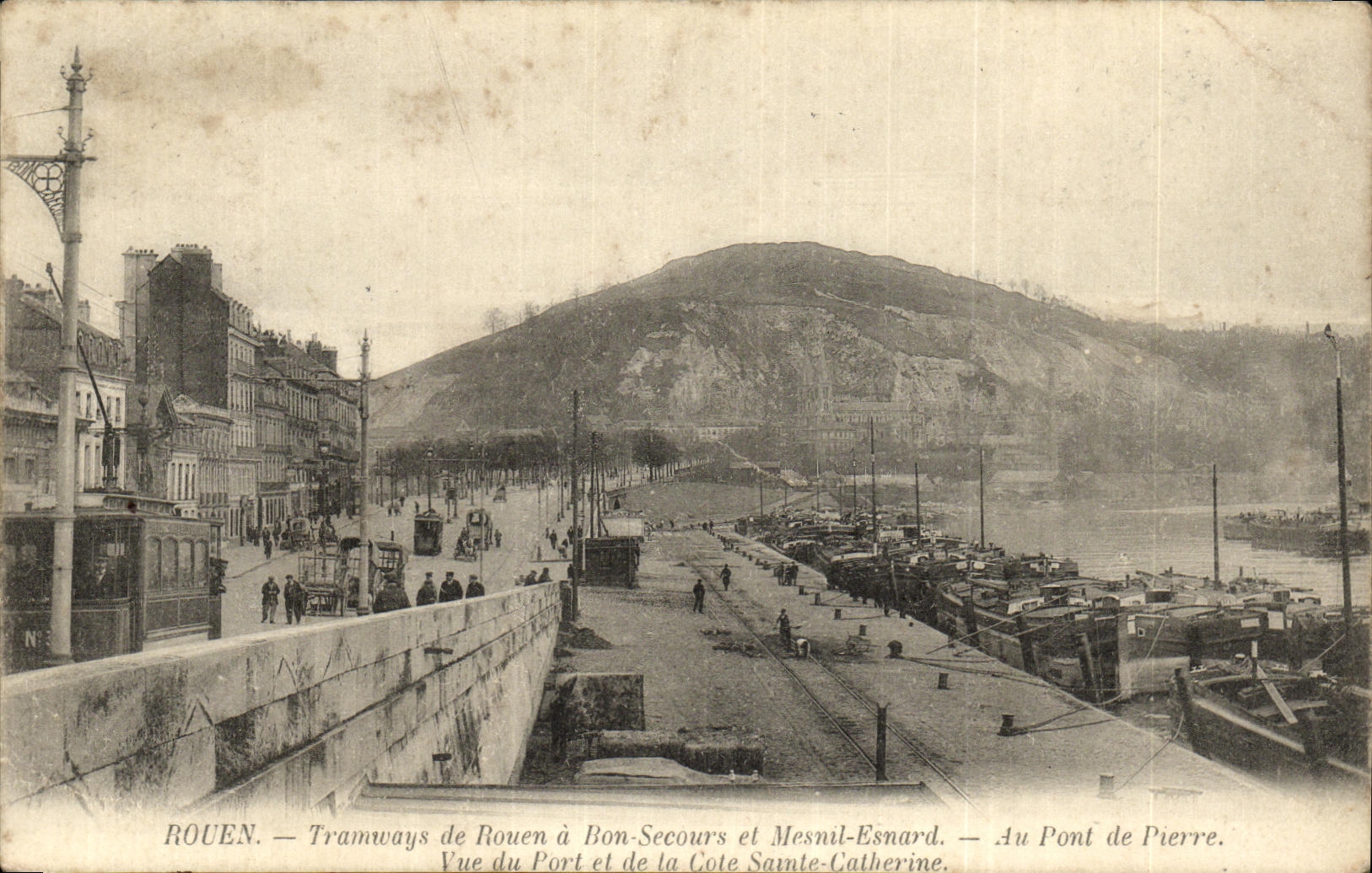 VINTAGE POSTCARD Rouen Tramways Of Rouen has good Help And Mesnil Esnard With bridge Vue the stone of the port and the dimension Sainte Catherine