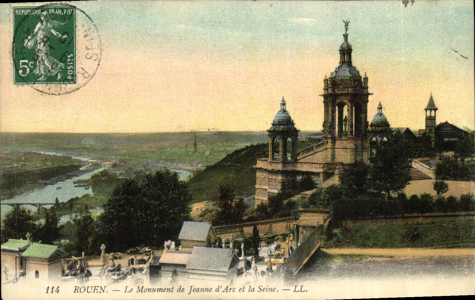 VINTAGE POSTCARD Rouen the monument of Jeanne D Arc And the Seine