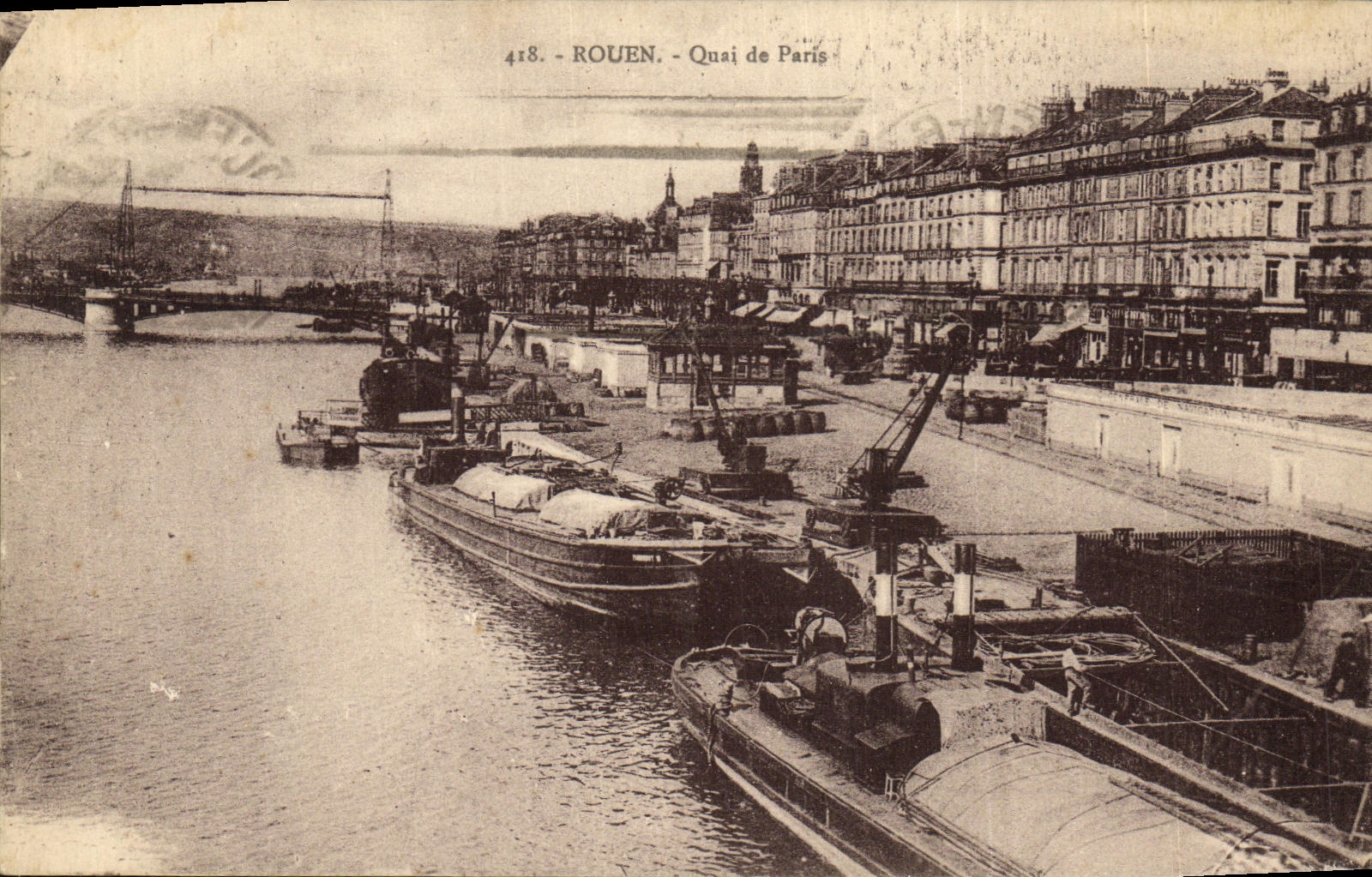 VINTAGE POSTCARD Rouen Quay Of Paris Boats