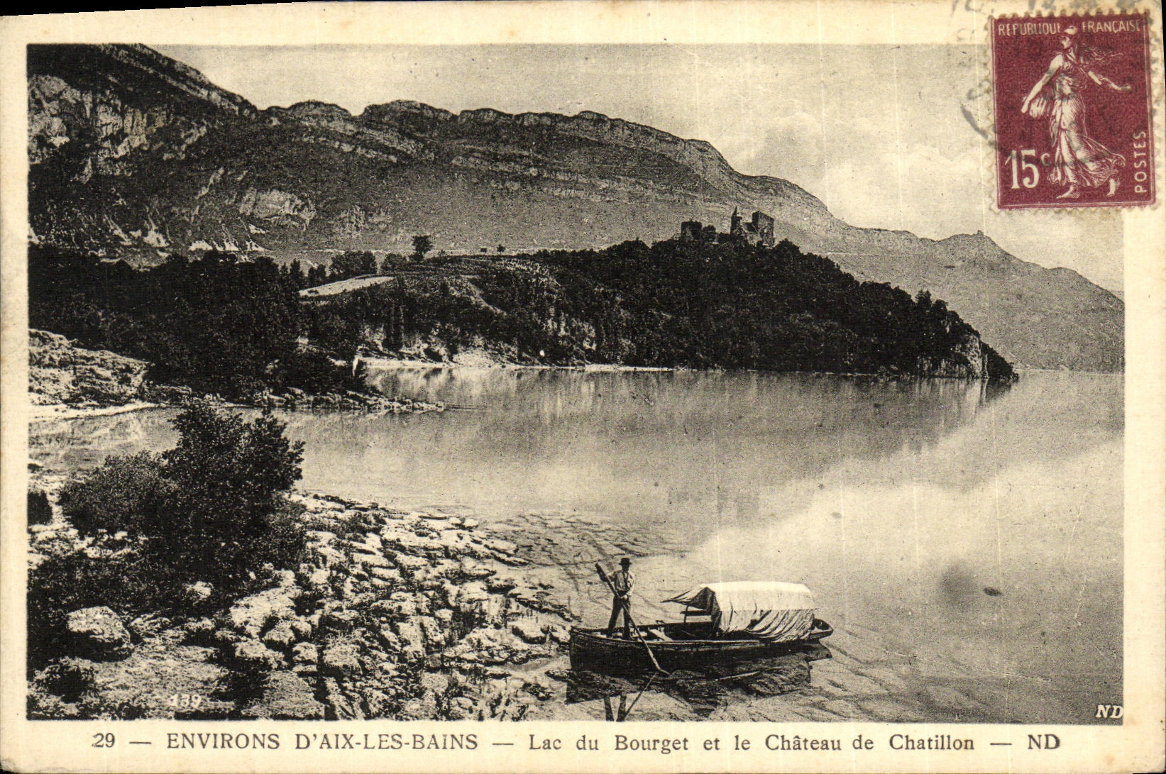 VINTAGE POSTCARD Surroundings D Aix Les Bains Lake of Le Bourget and the Castle of Chatillon