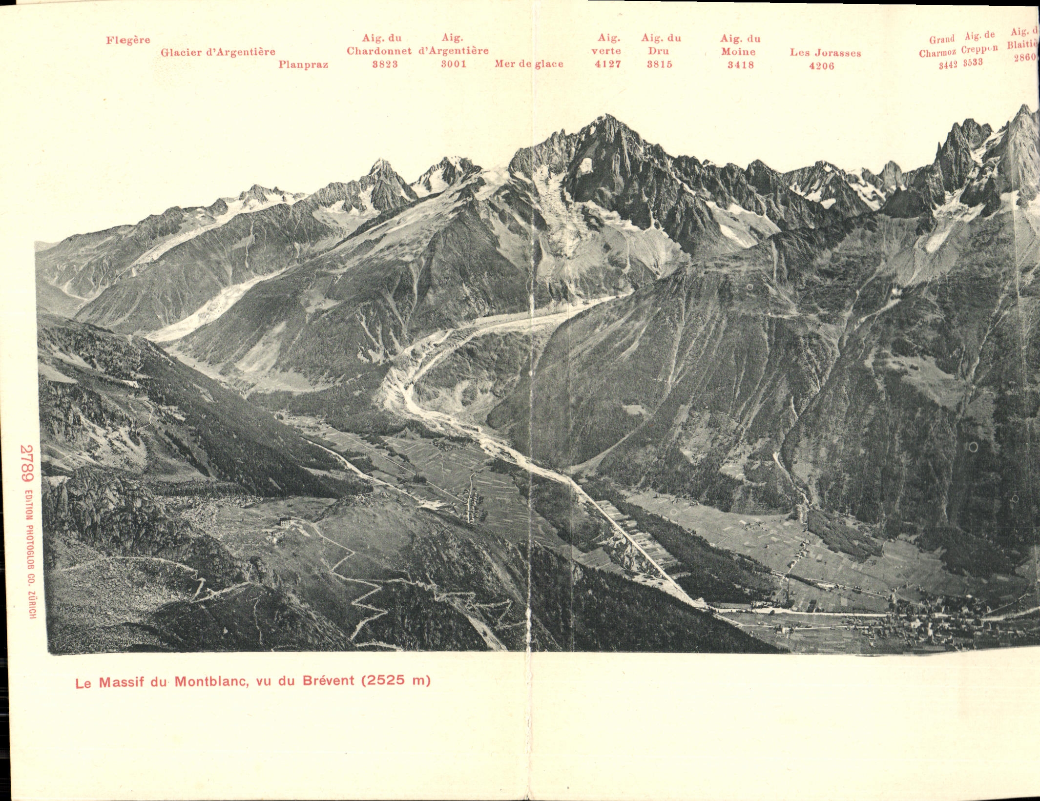 CHART In 4 part solid mass of the Mont Blanc seen of Brevent