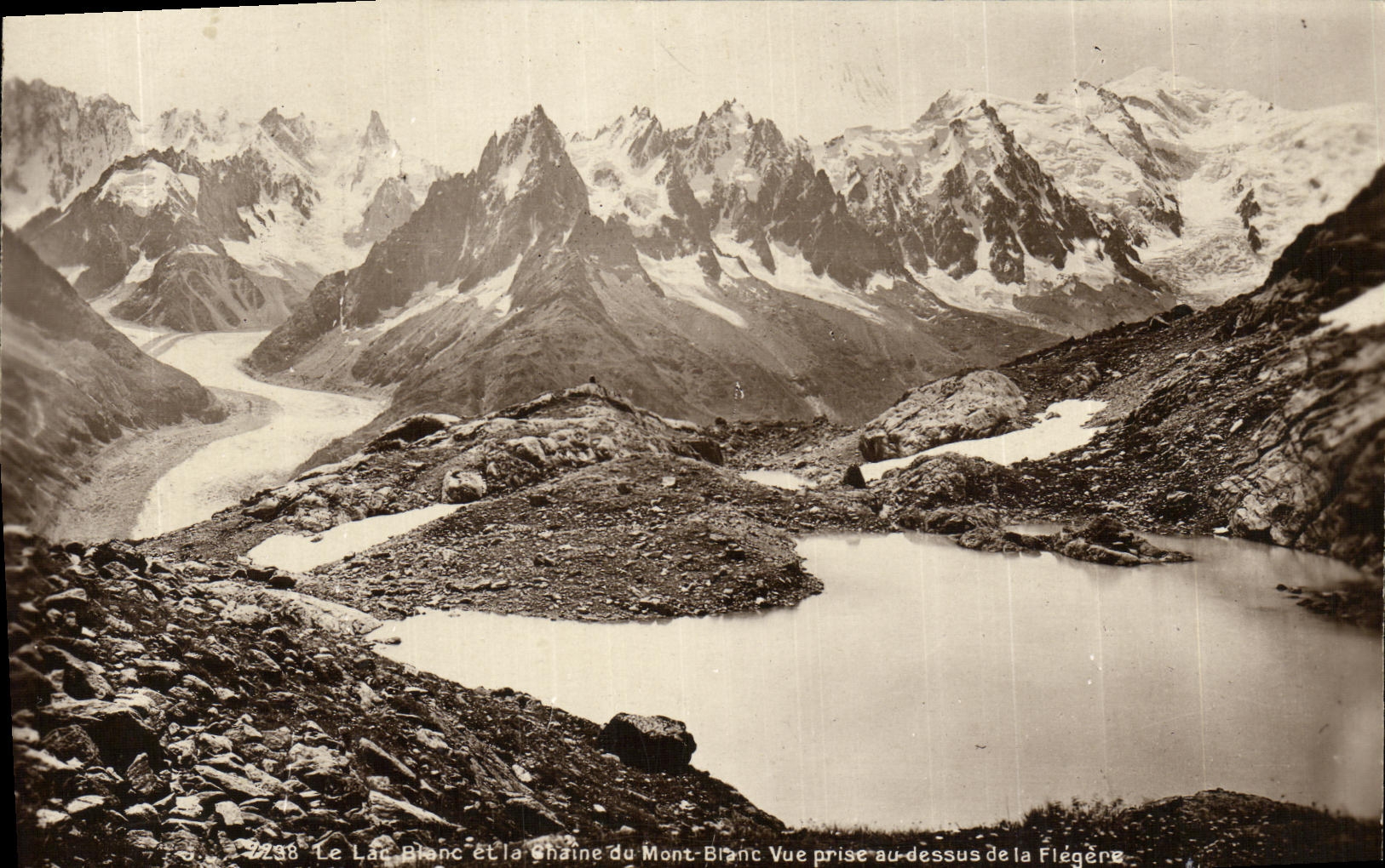 VINTAGE POSTCARD the white lake and the chain of Mont Blanc seen from to the top of Flegere