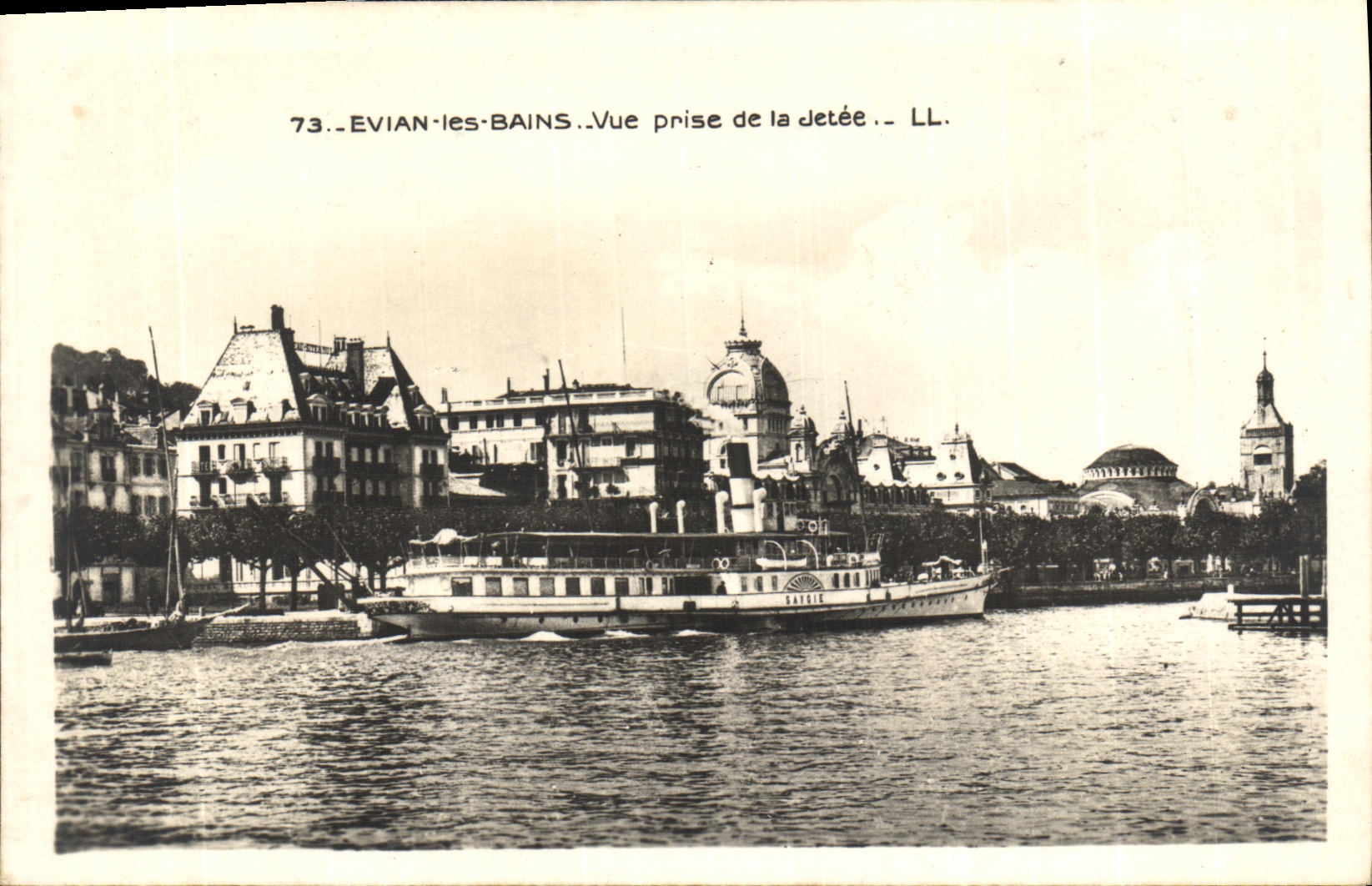 VINTAGE POSTCARD Evian Les Bains Seen from of the Pier Boat