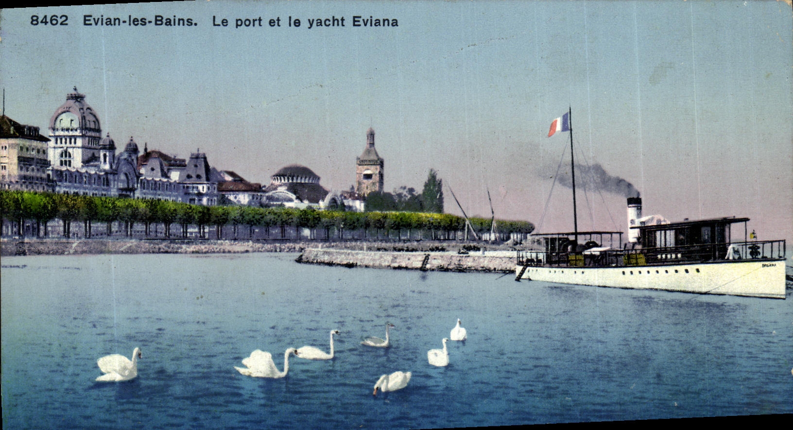 VINTAGE POSTCARD Evian Les Bains the Port and the Eviana Yacht