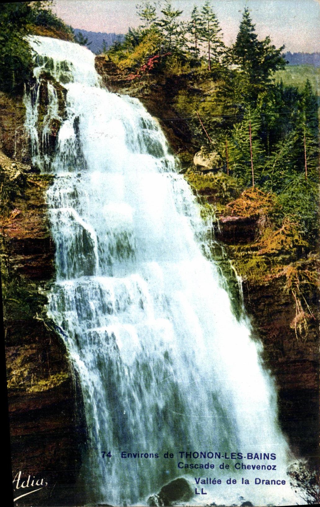 VINTAGE POSTCARD Thonon Les Bains Cascade of Chevenoz Valle of Drance