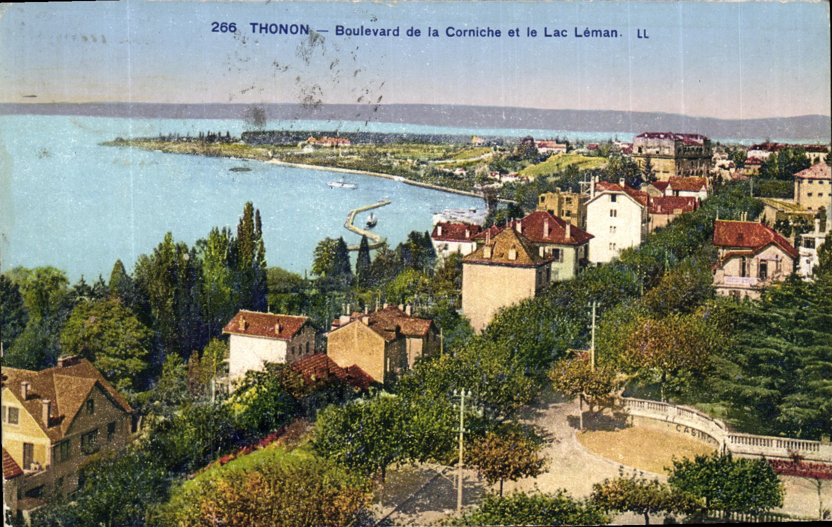 Bulevar de Thonon de la POSTAL de la VENDIMIA de la cornisa y del lago Leman