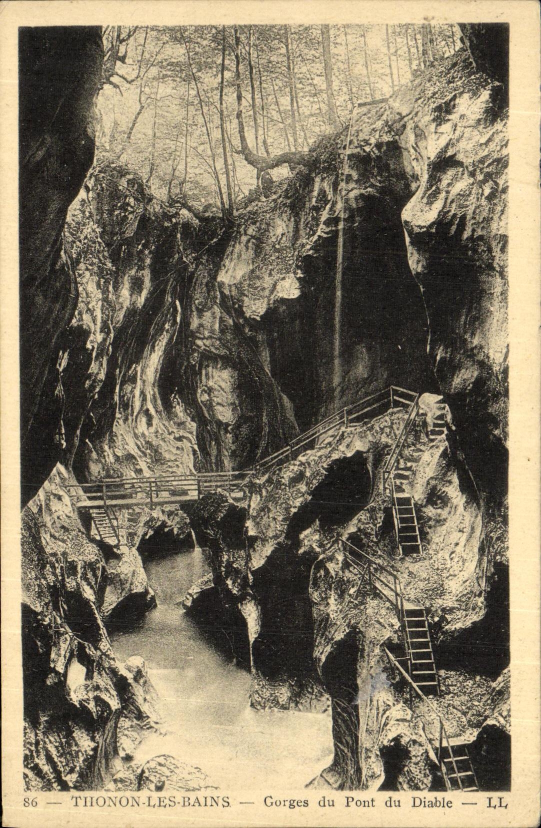 VINTAGE POSTCARD Thonon Les Bains Falls of the Bridge of the Devil