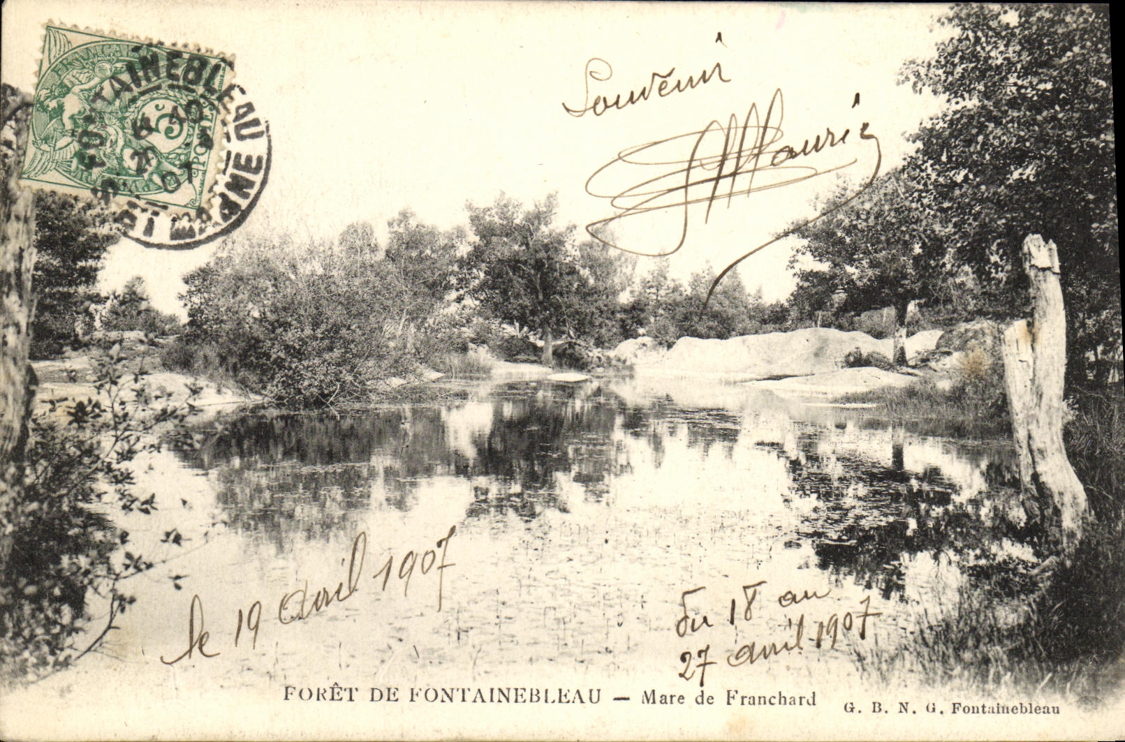 VINTAGE POSTCARD Drill De Fontainebleau Pond of Franchard