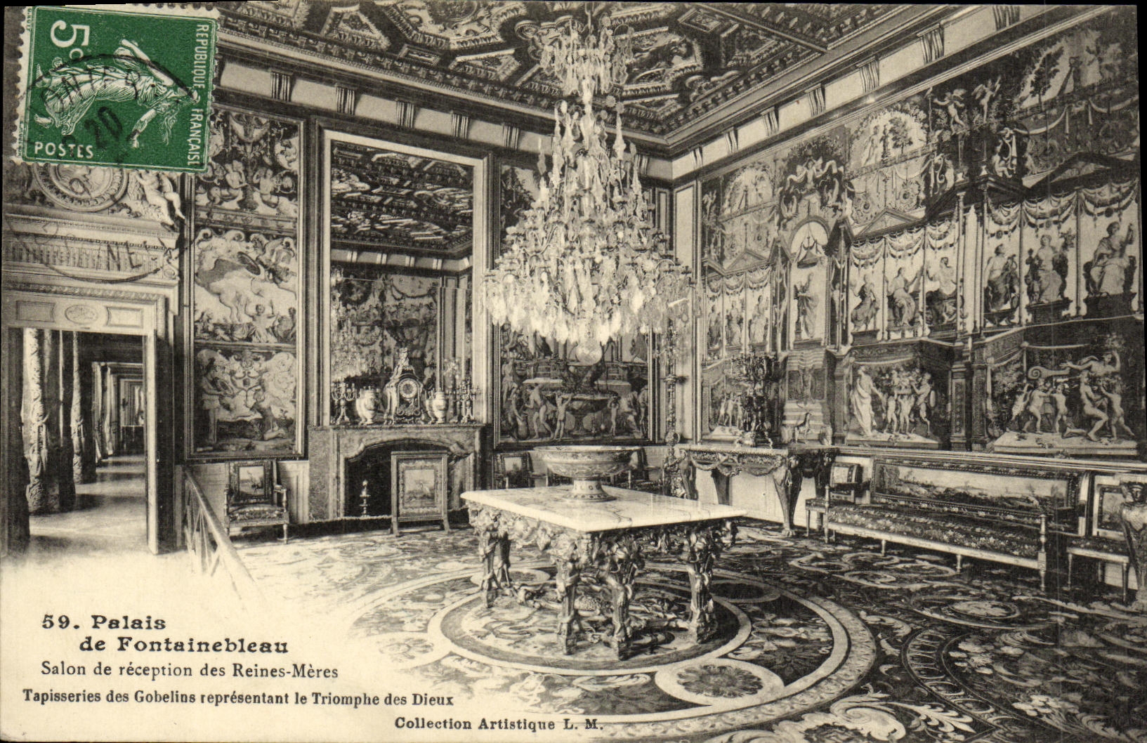 VINTAGE POSTCARD Palate of Fontainebleau Reception room of the Queens Mothers