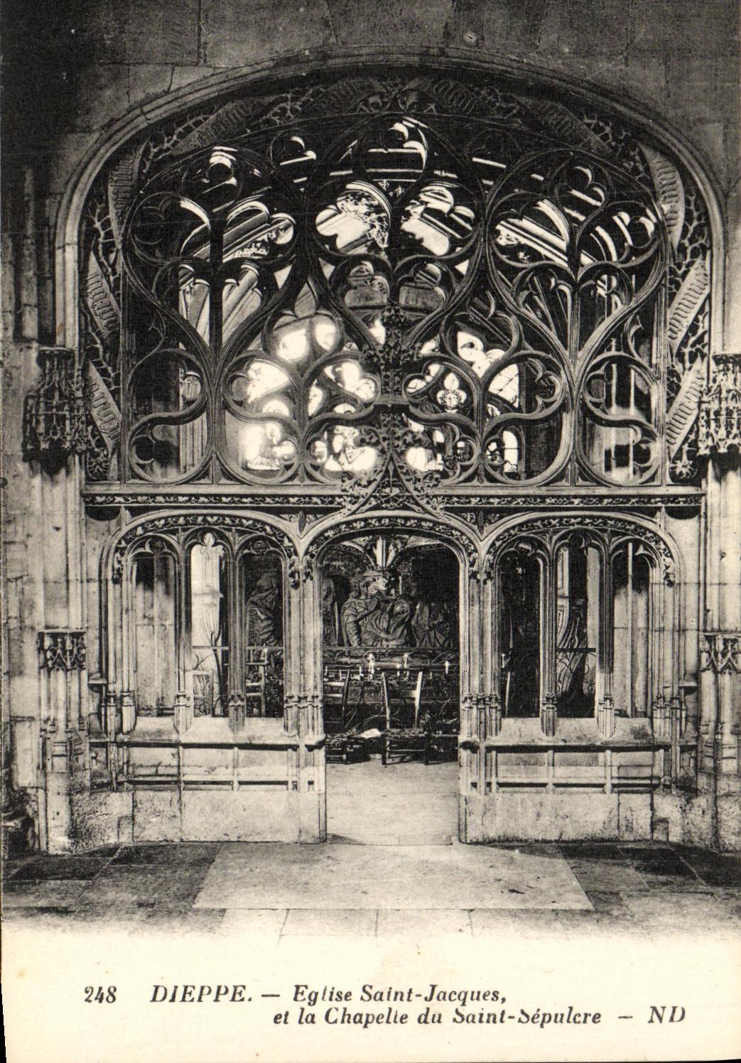 POSTAL Dieppe L iglesia Jacques santo y la camara acorazada de la VENDIMIA del Sepulere Saint