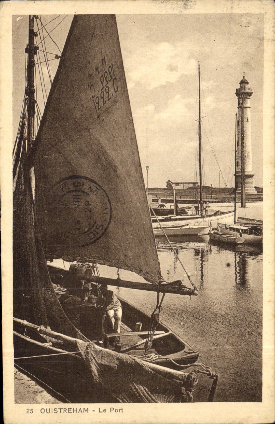 VINTAGE POSTCARD Ouistreham the Port Boat Lighthouse