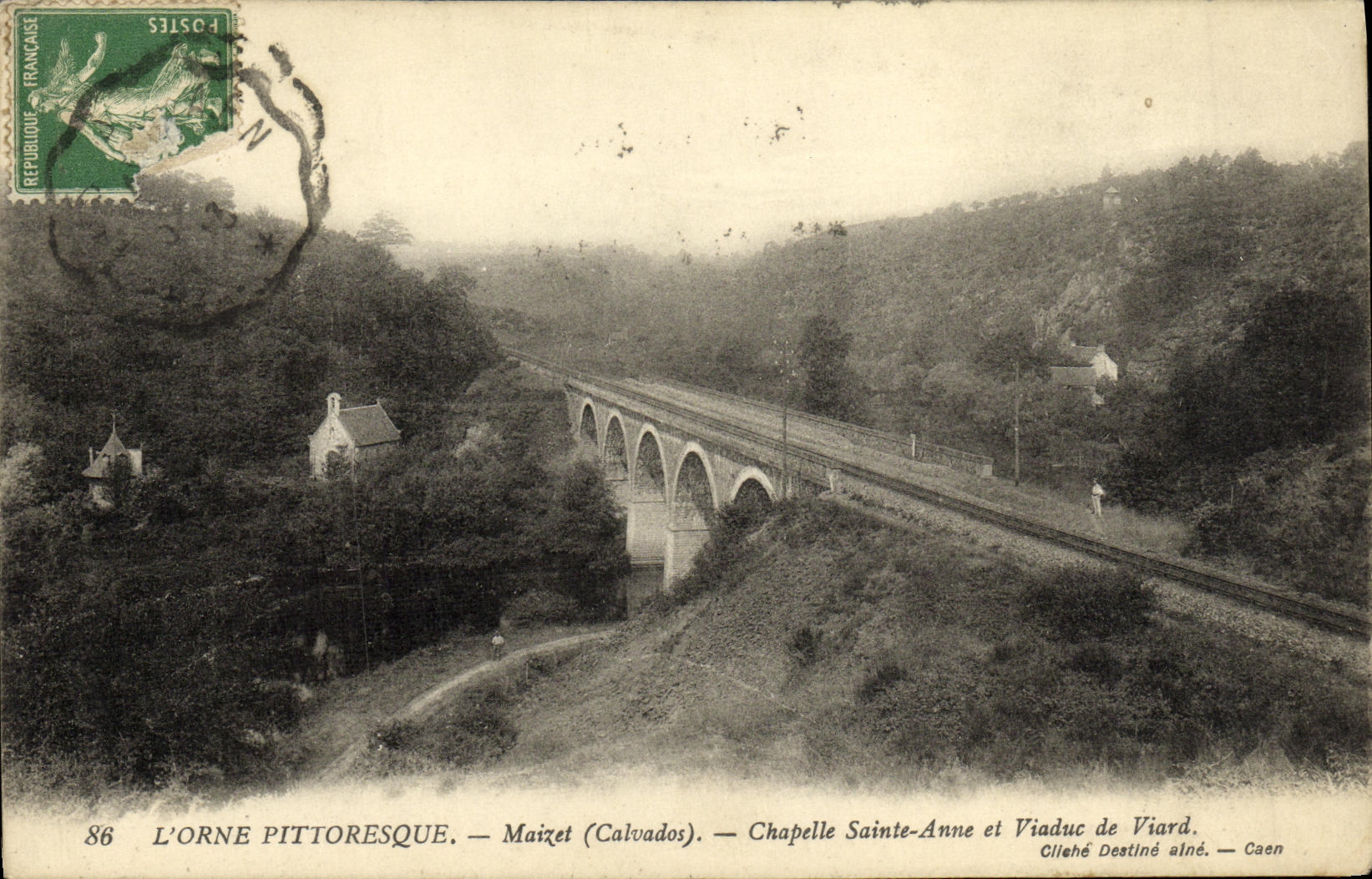 La POSTAL L de la VENDIMIA adorna Maizet pintoresco Chapelle Sainte Anne y viaducto de Viard