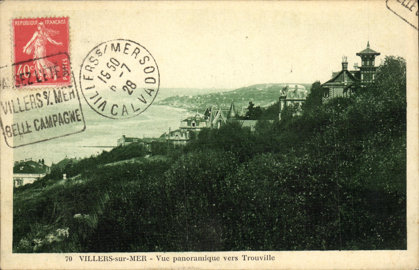 POSTAL Villers de la VENDIMIA en la opinion panoramica del mar hacia Trouville