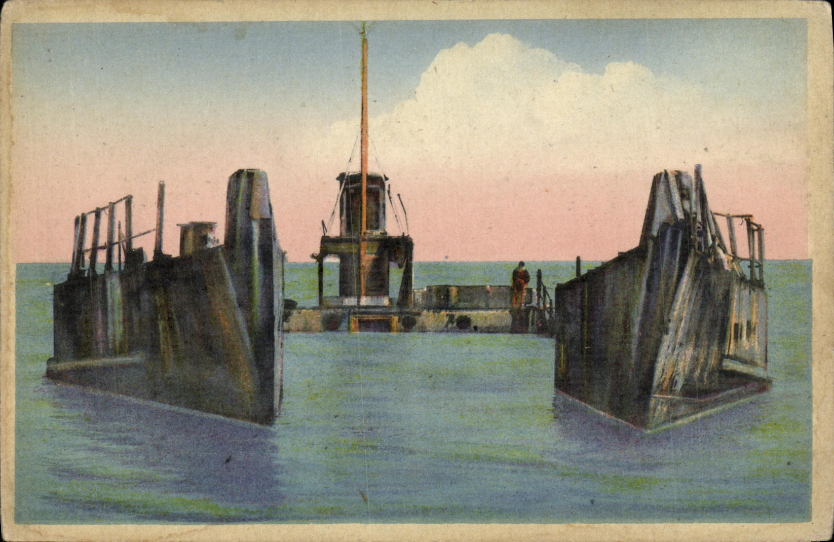 VINTAGE POSTCARD Saint Aubin On Mer Let us bridge Militaria tank