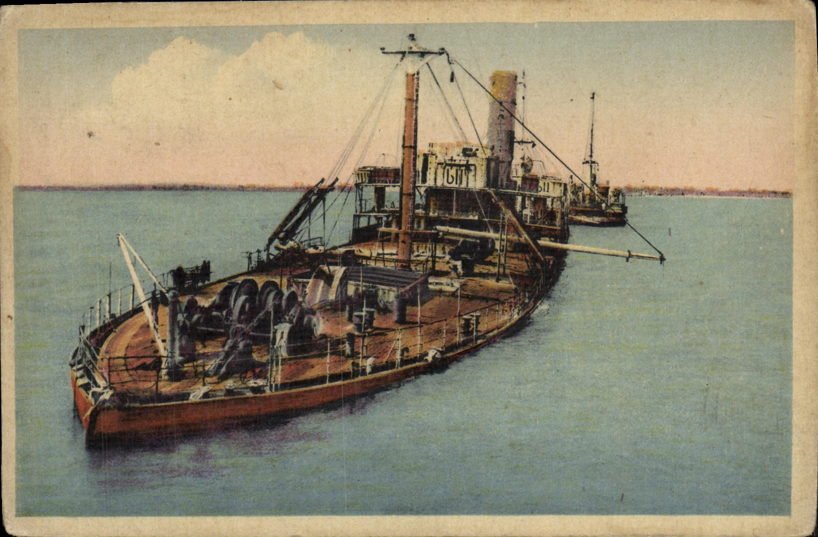 POSTAL Aubin santo de la VENDIMIA en trazadores de lineas de cargo del mar de la descarga de Militaria