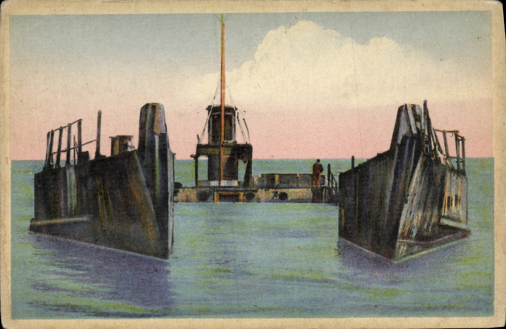 VINTAGE POSTCARD St Aubin Pontoon of Militaria tanks