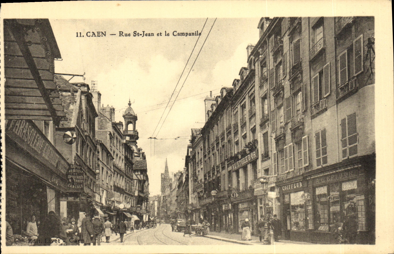 CPA Caen Rue St Jean et Le Campanile Coiffeur