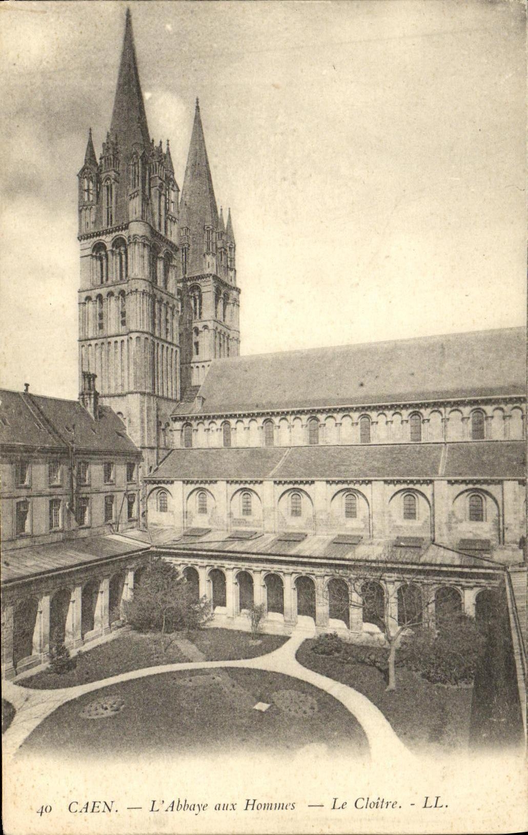 VINTAGE POSTCARD Caen L Abbey with the Men the Cloister