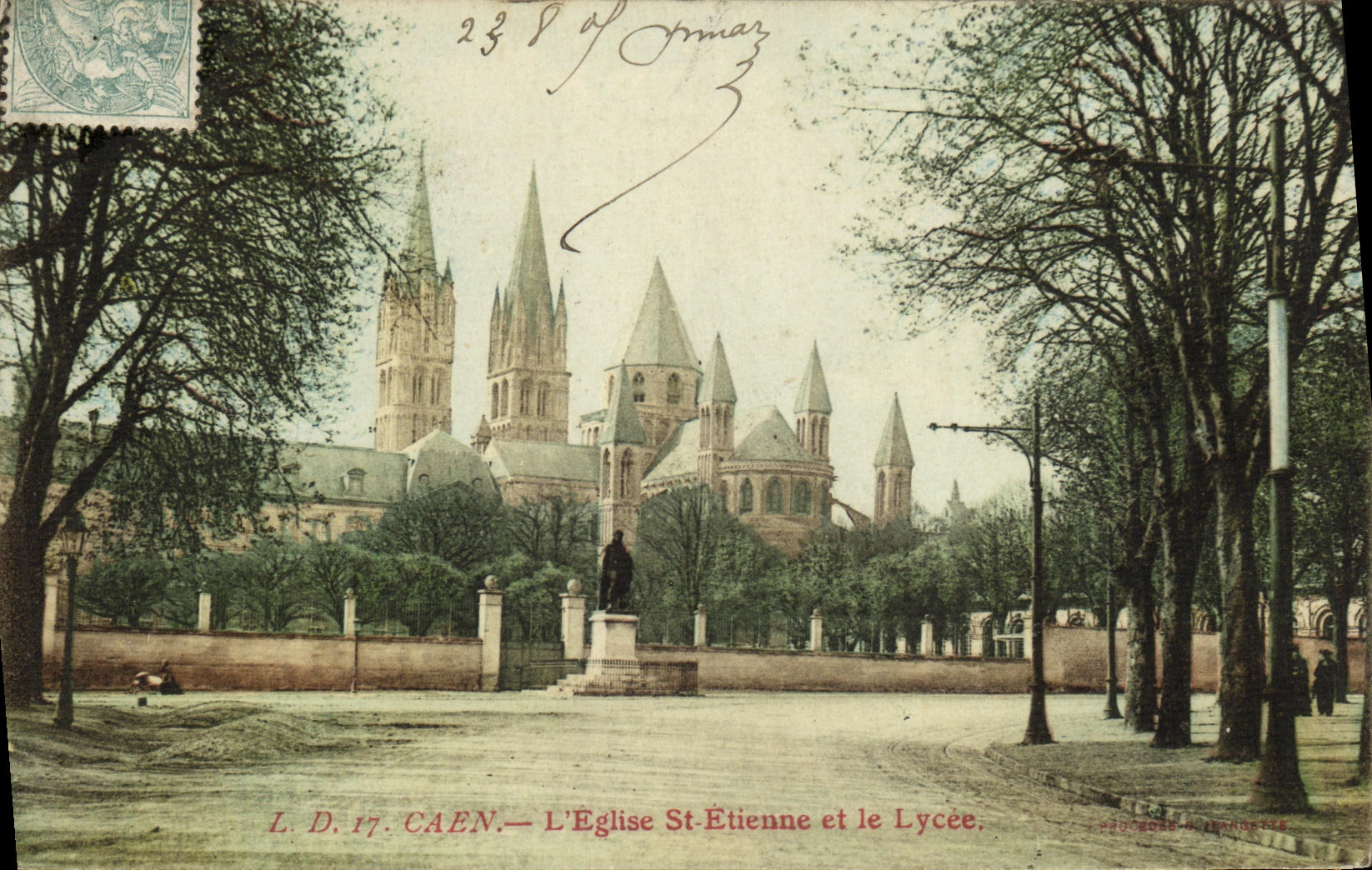 VINTAGE POSTCARD Caen L Church St Etienne And the College