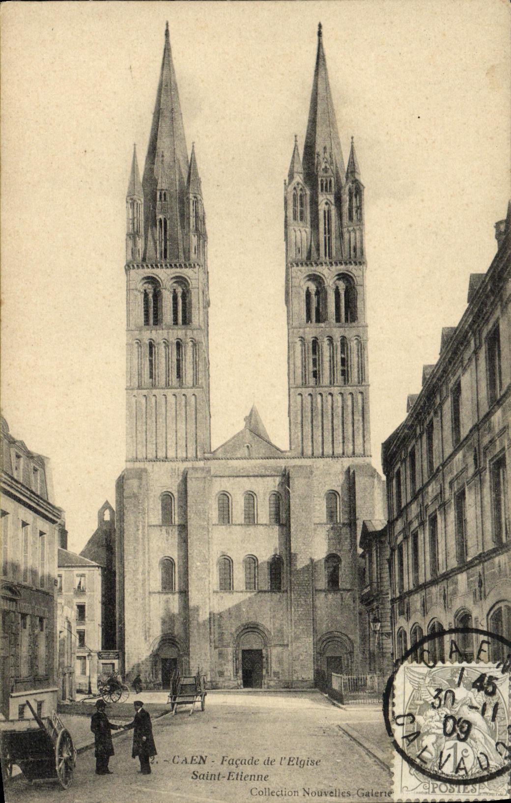 VINTAGE POSTCARD Caen Frontage of L Church Etienne Saint