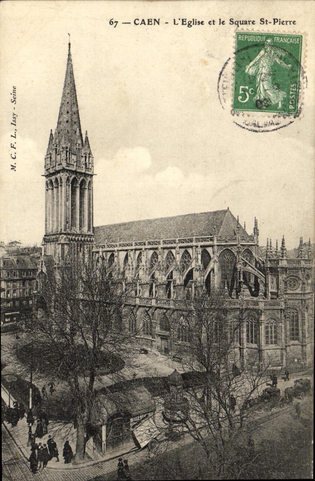 VINTAGE POSTCARD Caen L Church And the Public garden St Pierre