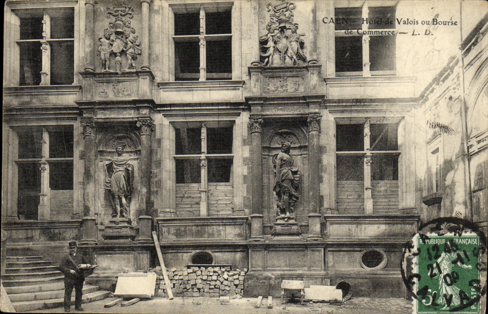 VINTAGE POSTCARD Caen L Hotel of Valoirs or Produce exchange Post office employee